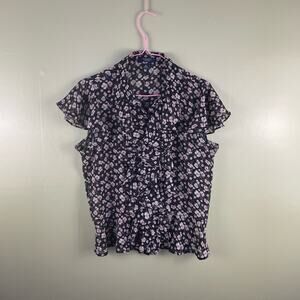 CHAPS ruffled button down sheer blouse